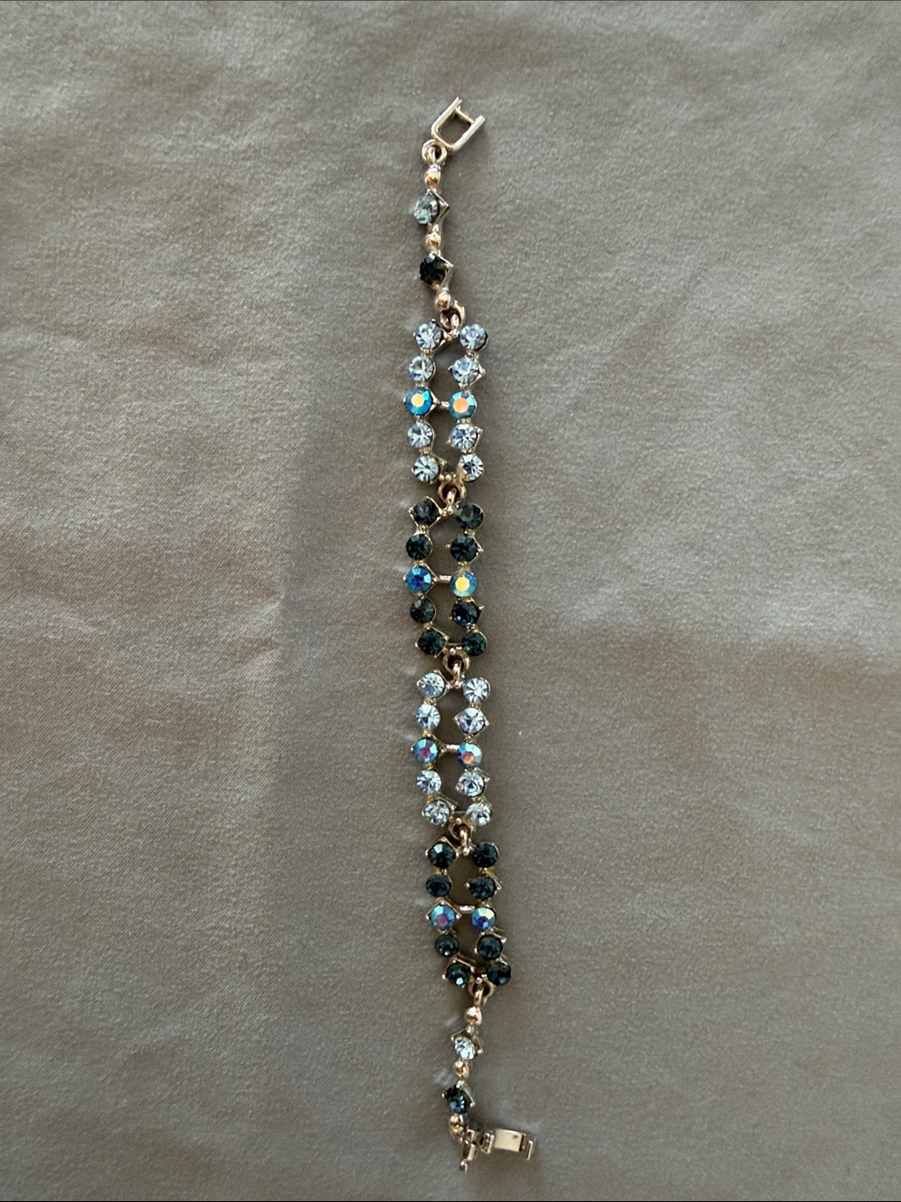 Crystal Tennis Bracelet - Gold with Clear & Aurora Borealis Stones